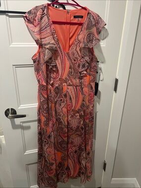 Tommy Hilfiger Coral Paisley Ruffle Midi Dress